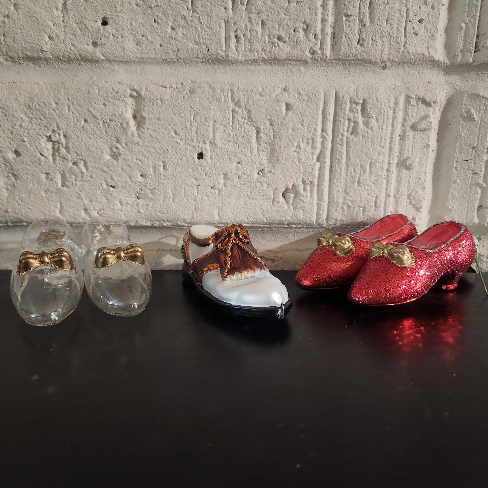 Golf Ruby Blown Glass Clear Heels Shoe Ornaments Lot Old World Christmas